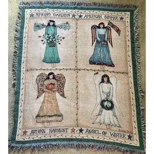 Angels of the Seasons Throw Blanket Tapestry Cotton Washable Cindy Shamp USA